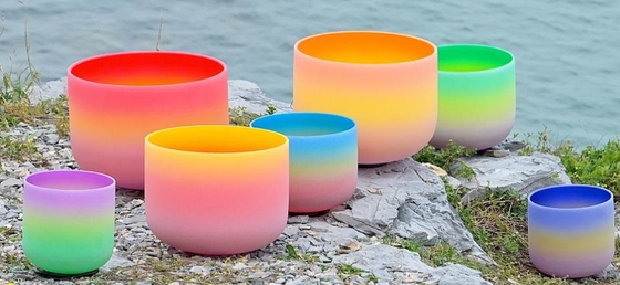 Ensemble de 8-14 bols chantants en cristal Rainbowl Color pour la guérison sonore avec sacs de transport