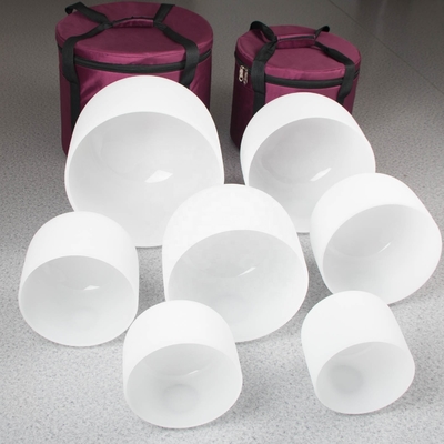 Bols chantants en quartz givré pour la sonothérapie, pour les sept notes de musique