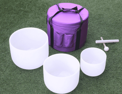 Étui de transport confortable violet fabriqué en fibres fonctionnelles avec des inserts rembourrés épais pour les bols chantants