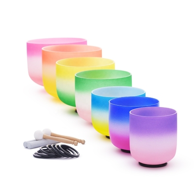 Ensemble de bols chantants en cristal de quartz arc-en-ciel de qualité supérieure pour la guérison sonore ou le bain sonore