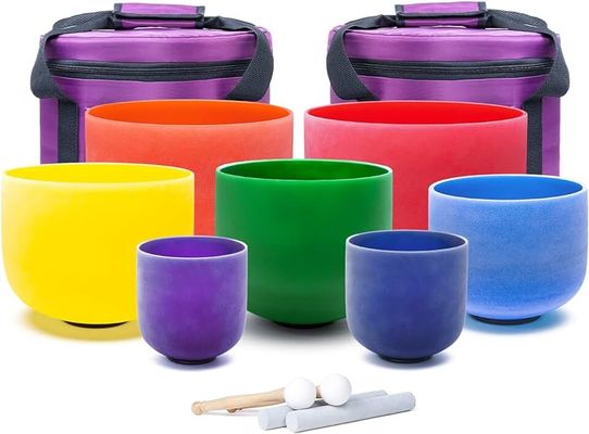 Bols chantants en quartz couleur givrée pour la guérison sonore, vente directe d'usine