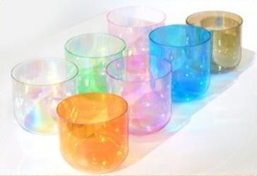 Bols chantants en quartz clair et quartz coloré pour la guérison sonore, avec joints toriques gratuits