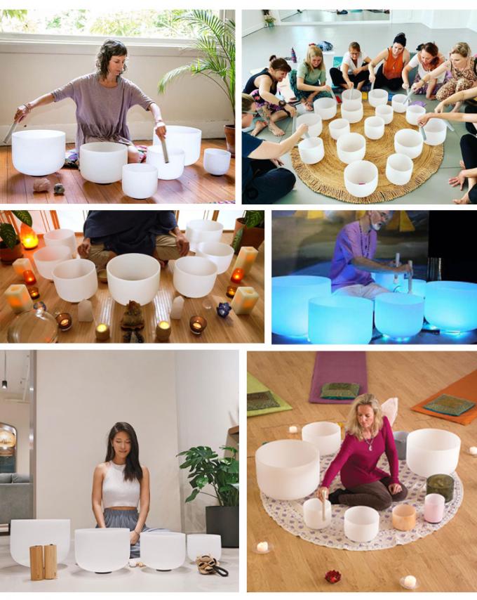 Fleur de Vie - Ensemble de Bols Chantants en Cristal de Quartz avec Maillet et Joints Toriques gratuits en quartz de haute pureté 16